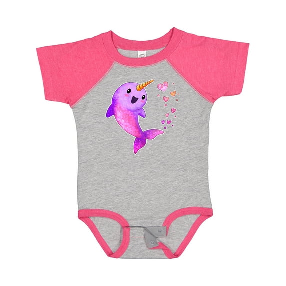 Inktastic Valentine's Day Cute Pink Narwhal with Hearts Boys or Girls Baby Bodysuit