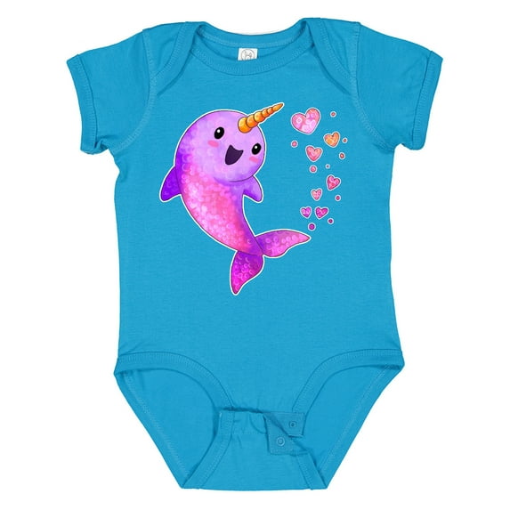 Inktastic Valentine's Day Cute Pink Narwhal with Hearts Boys or Girls Baby Bodysuit