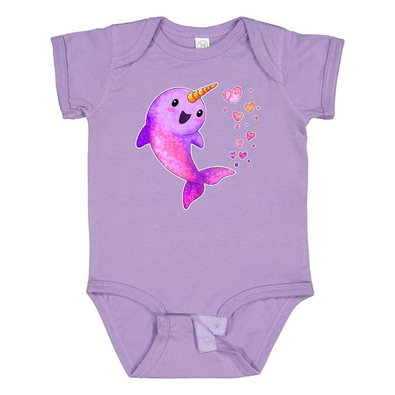 Inktastic Valentine's Day Cute Pink Narwhal with Hearts Boys or Girls Baby Bodysuit
