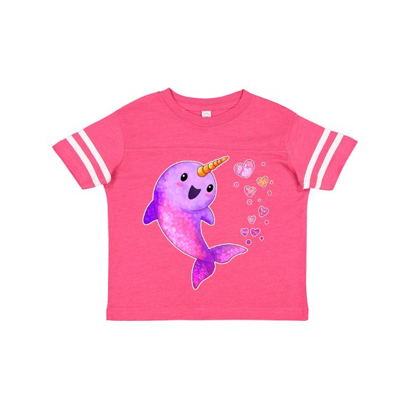 Inktastic Valentine's Day Cute Pink Narwhal with Hearts Boys or Girls Toddler T-Shirt