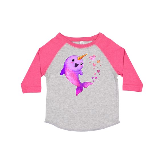 Inktastic Valentine's Day Cute Pink Narwhal with Hearts Boys or Girls Toddler T-Shirt
