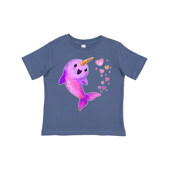 Inktastic Valentine's Day Cute Pink Narwhal with Hearts Boys or Girls Toddler T-Shirt