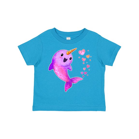 Inktastic Valentine's Day Cute Pink Narwhal with Hearts Boys or Girls Toddler T-Shirt