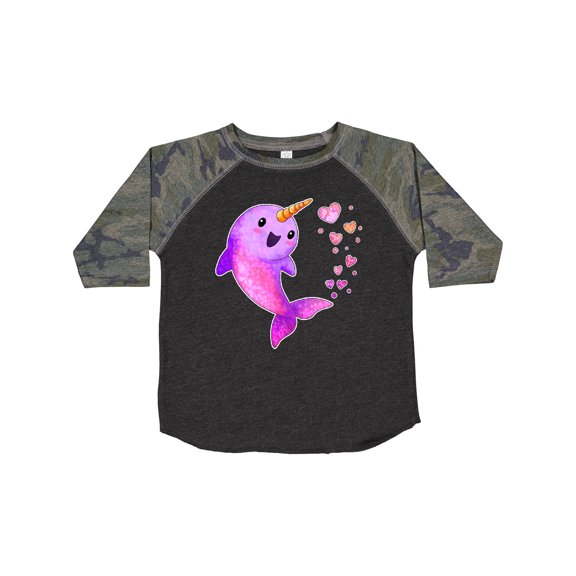 Inktastic Valentine's Day Cute Pink Narwhal with Hearts Boys or Girls Toddler T-Shirt