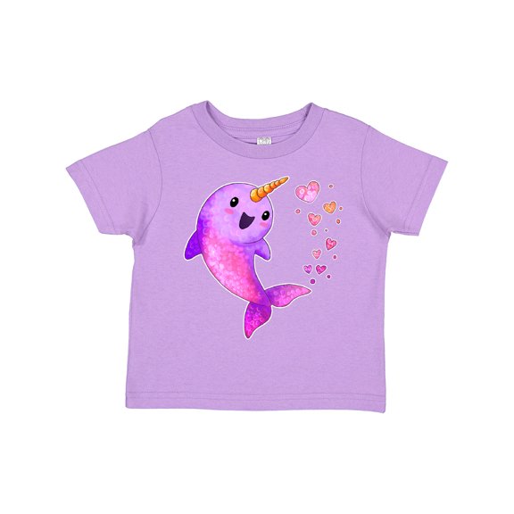Inktastic Valentine's Day Cute Pink Narwhal with Hearts Boys or Girls Toddler T-Shirt