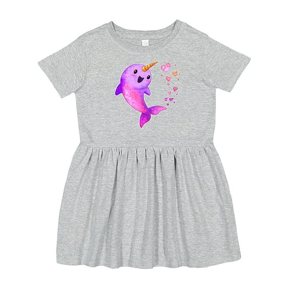 Inktastic Valentine's Day Cute Pink Narwhal with Hearts Girls Toddler Dress
