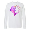 thumbnail image 1 of Inktastic Valentine's Day Cute Pink Narwhal with Hearts Long Sleeve T-Shirt, 1 of 5