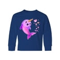 thumbnail image 1 of Inktastic Valentine's Day Cute Pink Narwhal with Hearts Long Sleeve Youth T-Shirt, 1 of 5
