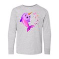thumbnail image 1 of Inktastic Valentine's Day Cute Pink Narwhal with Hearts Long Sleeve Youth T-Shirt, 1 of 5