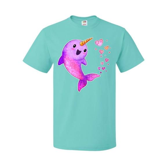 Inktastic Valentine's Day Cute Pink Narwhal with Hearts T-Shirt