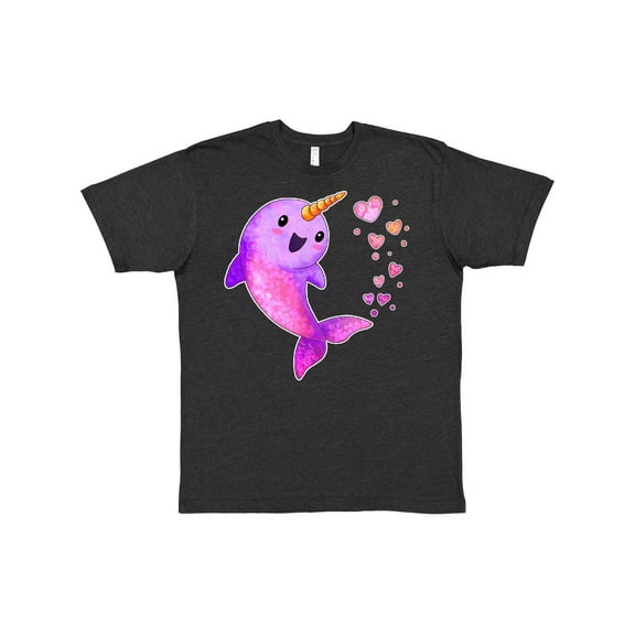 Inktastic Valentine's Day Cute Pink Narwhal with Hearts T-Shirt