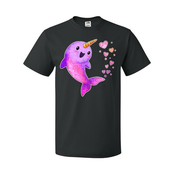 Inktastic Valentine's Day Cute Pink Narwhal with Hearts T-Shirt