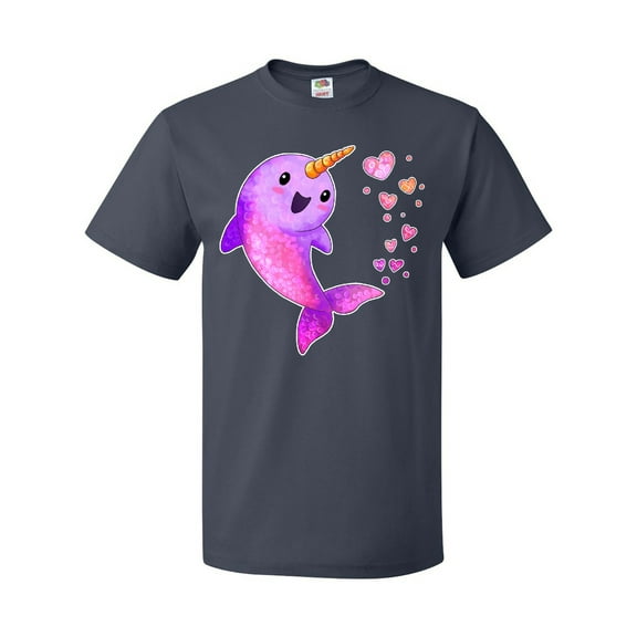Inktastic Valentine's Day Cute Pink Narwhal with Hearts T-Shirt