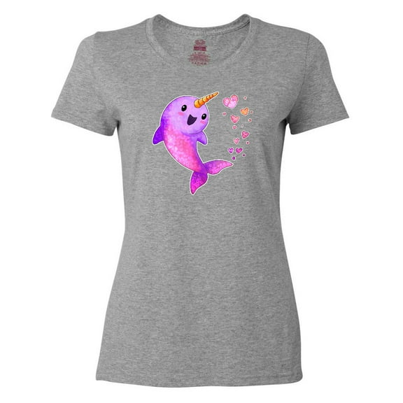 Inktastic Valentine's Day Cute Pink Narwhal with Hearts Women's T-Shirt