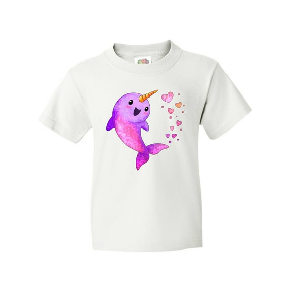 Inktastic Valentine's Day Cute Pink Narwhal with Hearts Youth T-Shirt