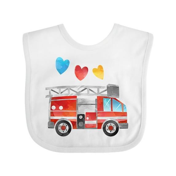 Inktastic Valentine's Day Fire Truck with Hearts Boys or Girls Baby Bib