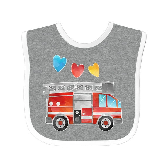 Inktastic Valentine's Day Fire Truck with Hearts Boys or Girls Baby Bib