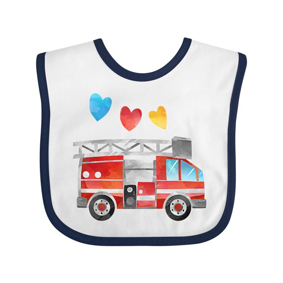 Inktastic Valentine's Day Fire Truck with Hearts Boys or Girls Baby Bib