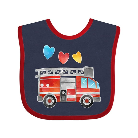 Inktastic Valentine's Day Fire Truck with Hearts Boys or Girls Baby Bib