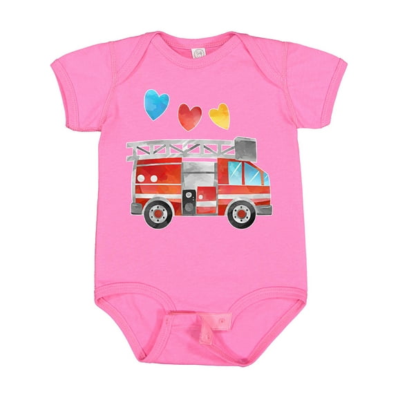 Inktastic Valentine's Day Fire Truck with Hearts Boys or Girls Baby Bodysuit