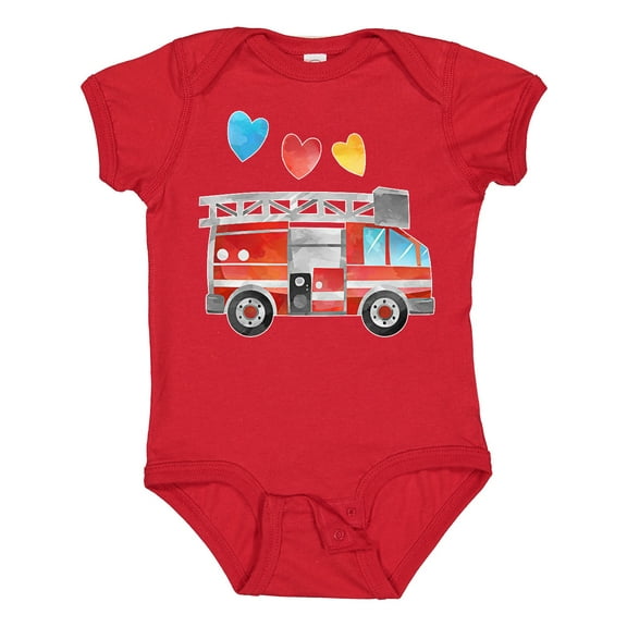 Inktastic Valentine's Day Fire Truck with Hearts Boys or Girls Baby Bodysuit