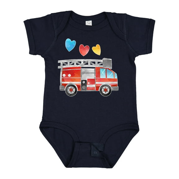 Inktastic Valentine's Day Fire Truck with Hearts Boys or Girls Baby Bodysuit