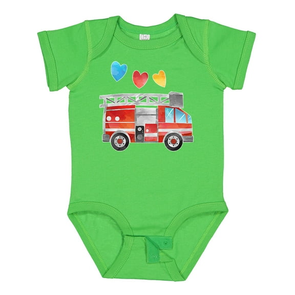 Inktastic Valentine's Day Fire Truck with Hearts Boys or Girls Baby Bodysuit