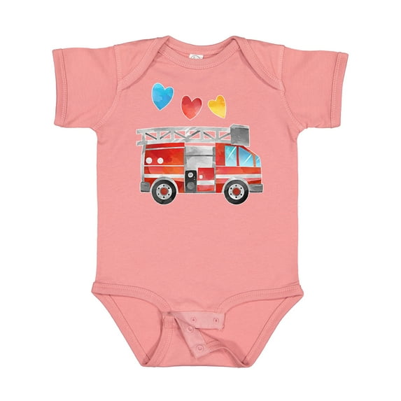 Inktastic Valentine's Day Fire Truck with Hearts Boys or Girls Baby Bodysuit