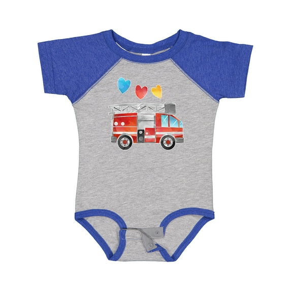 Inktastic Valentine's Day Fire Truck with Hearts Boys or Girls Baby Bodysuit