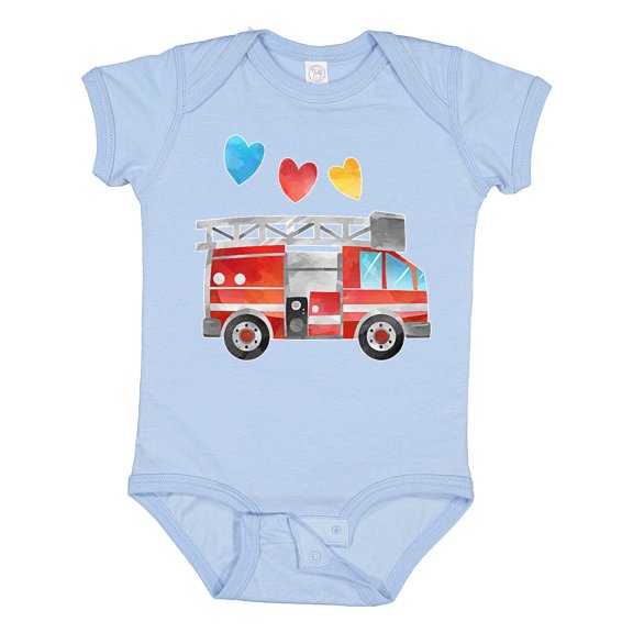 Inktastic Valentine's Day Fire Truck with Hearts Boys or Girls Baby Bodysuit