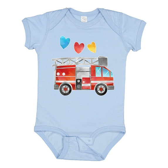 Inktastic Valentine's Day Fire Truck with Hearts Boys or Girls Baby Bodysuit