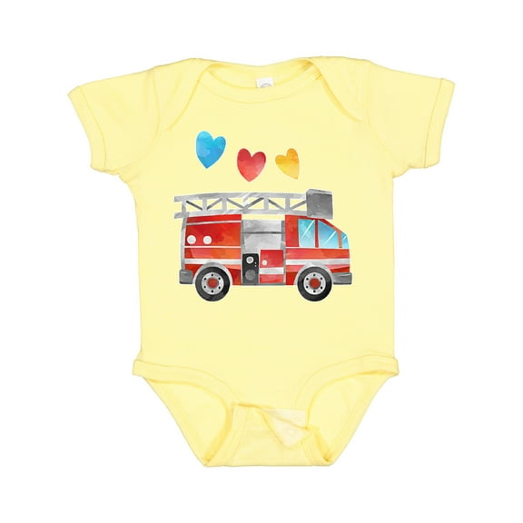 Inktastic Valentine's Day Fire Truck with Hearts Boys or Girls Baby Bodysuit