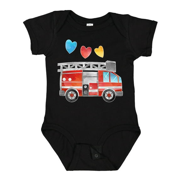 Inktastic Valentine's Day Fire Truck with Hearts Boys or Girls Baby Bodysuit