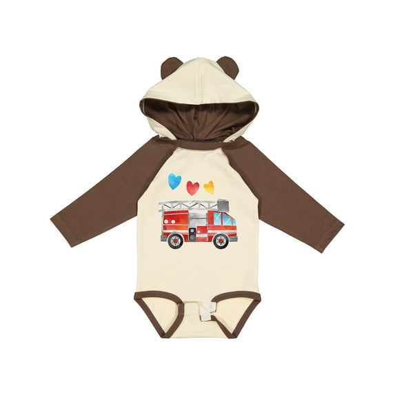 Inktastic Valentine's Day Fire Truck with Hearts Boys or Girls Long Sleeve Baby Bodysuit