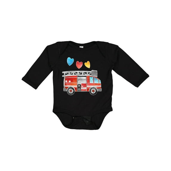 Inktastic Valentine's Day Fire Truck with Hearts Boys or Girls Long Sleeve Baby Bodysuit
