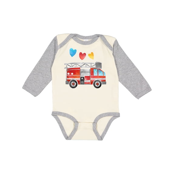 Inktastic Valentine's Day Fire Truck with Hearts Boys or Girls Long Sleeve Baby Bodysuit