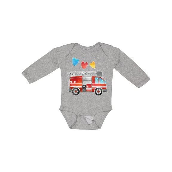 Inktastic Valentine's Day Fire Truck with Hearts Boys or Girls Long Sleeve Baby Bodysuit