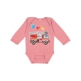 thumbnail image 1 of Inktastic Valentine's Day Fire Truck with Hearts Boys or Girls Long Sleeve Baby Bodysuit, 1 of 5