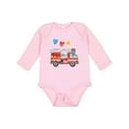 thumbnail image 1 of Inktastic Valentine's Day Fire Truck with Hearts Boys or Girls Long Sleeve Baby Bodysuit, 1 of 5
