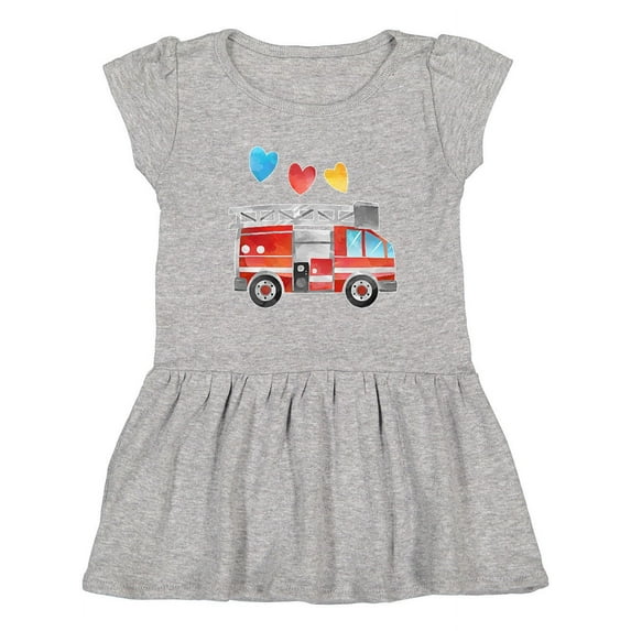 Inktastic Valentine's Day Fire Truck with Hearts Girls Toddler Dress