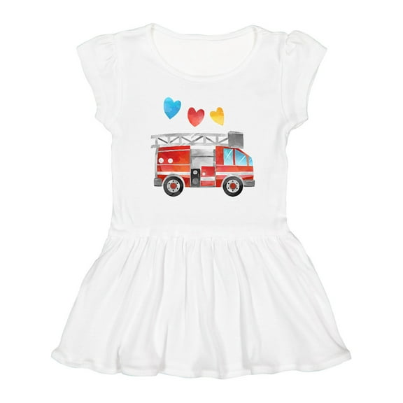 Inktastic Valentine's Day Fire Truck with Hearts Girls Toddler Dress