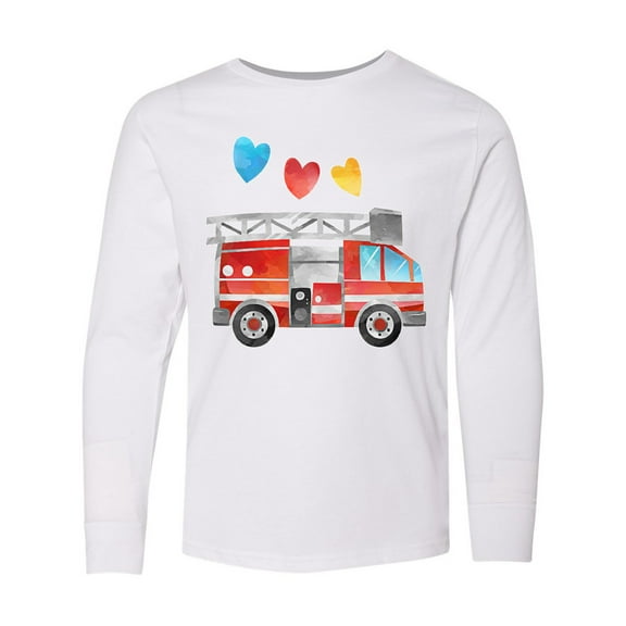 Inktastic Valentine's Day Fire Truck with Hearts Long Sleeve Youth T-Shirt