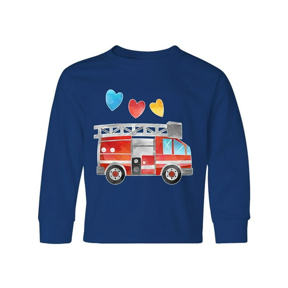 Inktastic Valentine's Day Fire Truck with Hearts Long Sleeve Youth T-Shirt