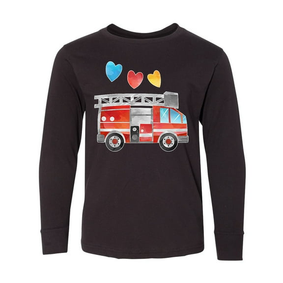 Inktastic Valentine's Day Fire Truck with Hearts Long Sleeve Youth T-Shirt