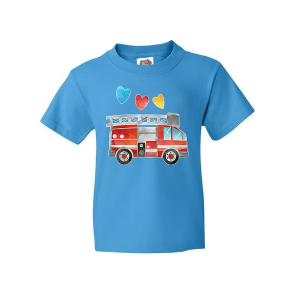 Inktastic Valentine's Day Fire Truck with Hearts Youth T-Shirt