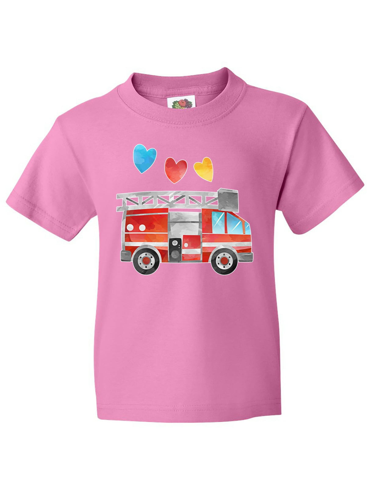 Inktastic Valentine's Day Fire Truck with Hearts Youth T-Shirt