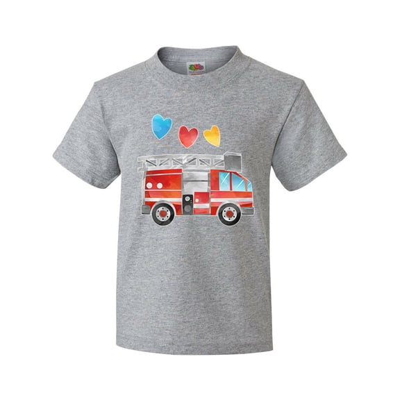 Inktastic Valentine's Day Fire Truck with Hearts Youth T-Shirt