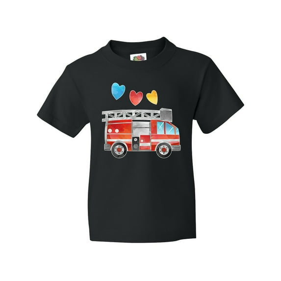 Inktastic Valentine's Day Fire Truck with Hearts Youth T-Shirt
