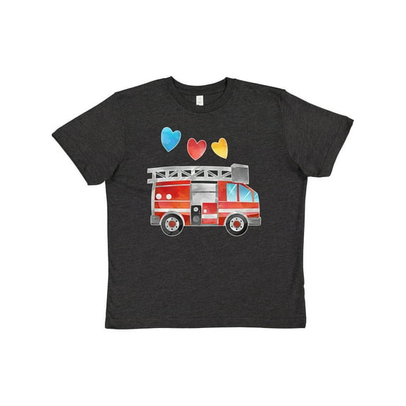 Inktastic Valentine's Day Fire Truck with Hearts Youth T-Shirt