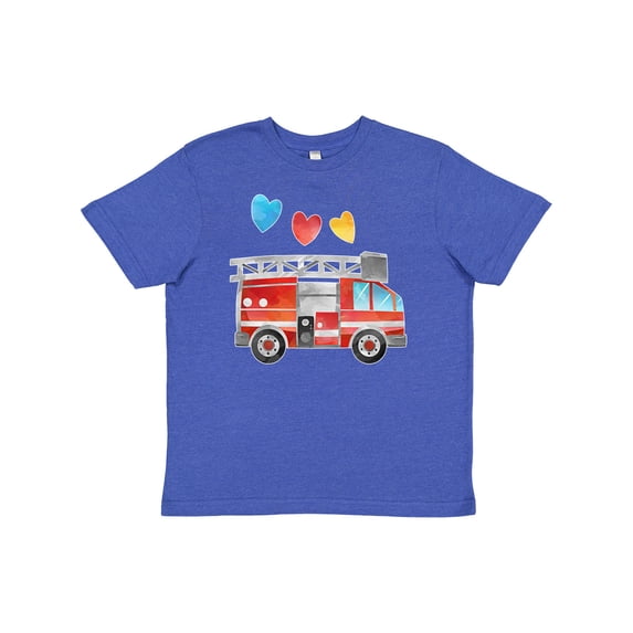 Inktastic Valentine's Day Fire Truck with Hearts Youth T-Shirt